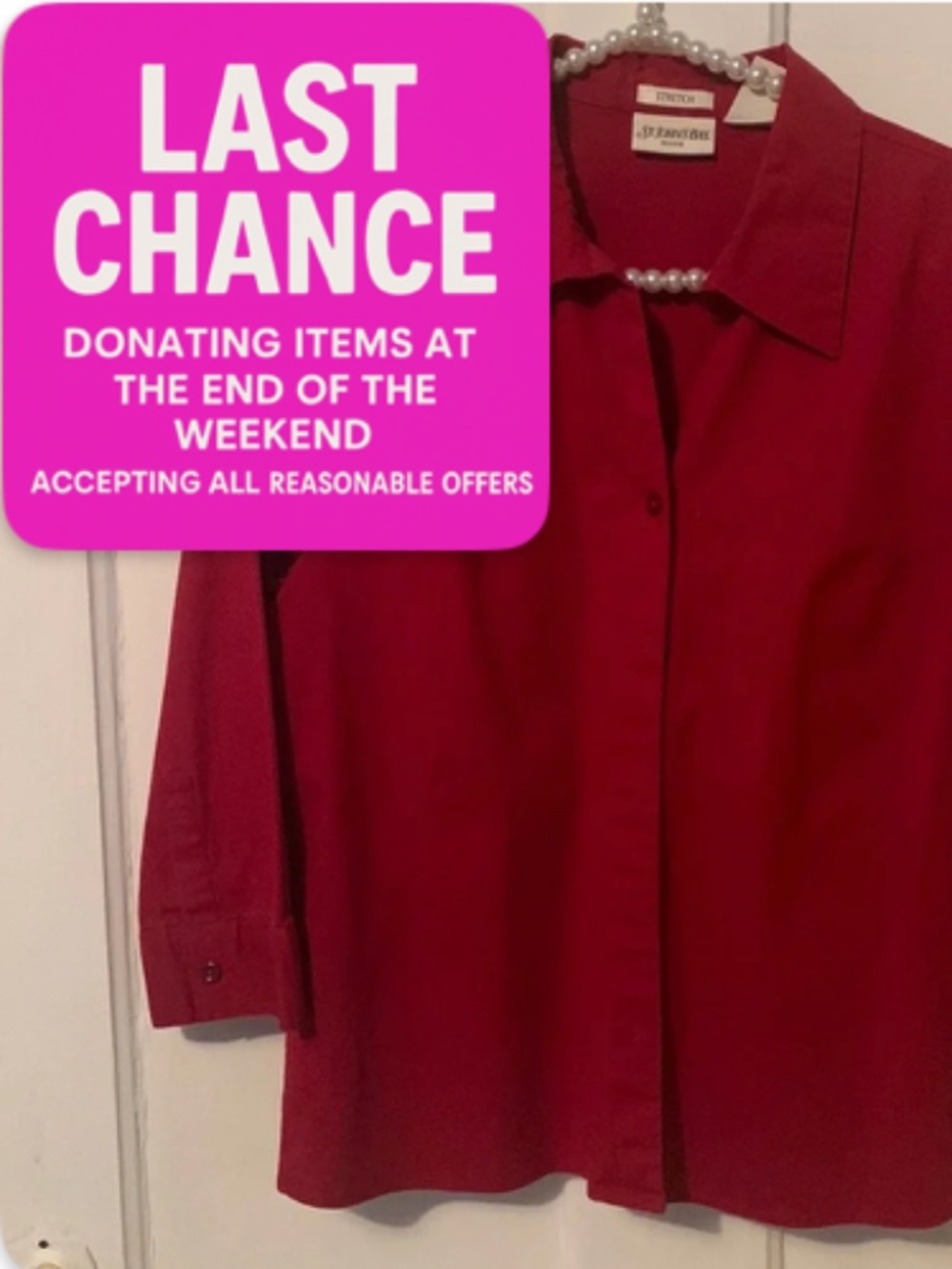 St. John’s Bay Blouse- size Petite Medium - Stretch- Red- Crimson- 3/4 Sleeve